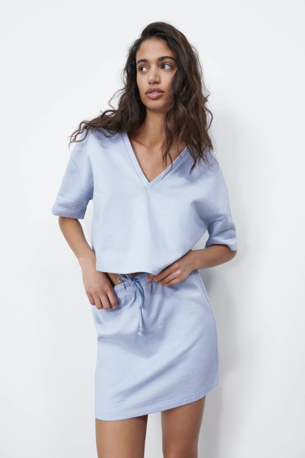 Roomy V-Neck Top With Short Sleeves