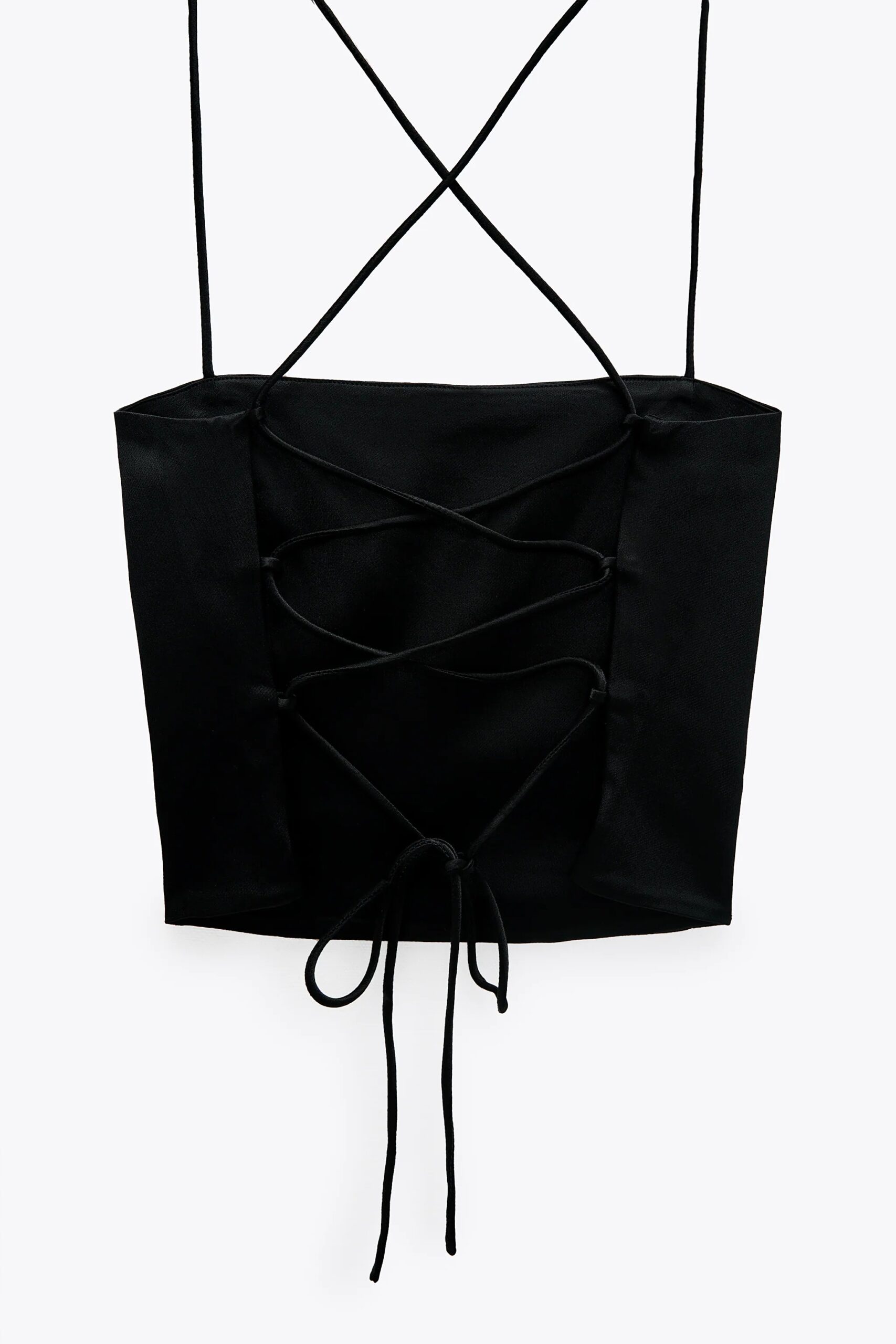 Black Satin Effect Crop Top - Image 3