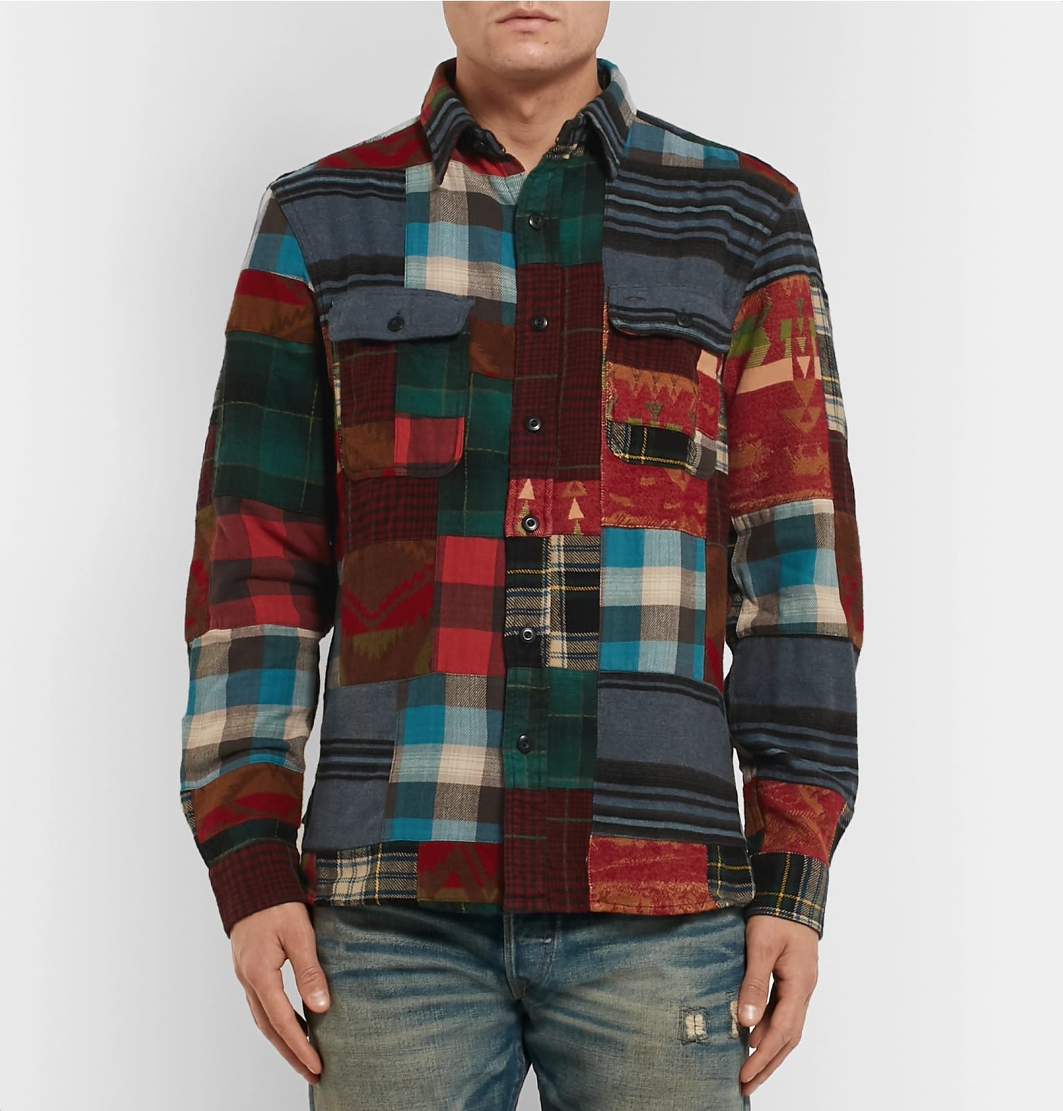 Matlock Patchwork Cotton And Wool-Blend Flannel Shirt - Image 4